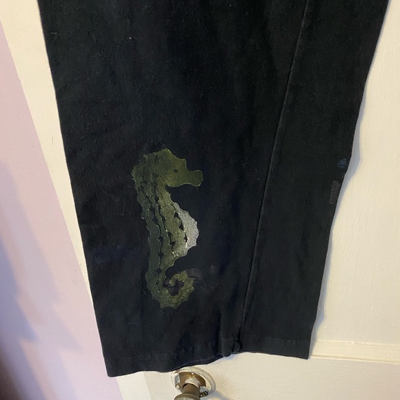 Blue fish black pants with seahorse design. - Picture 2 of 4